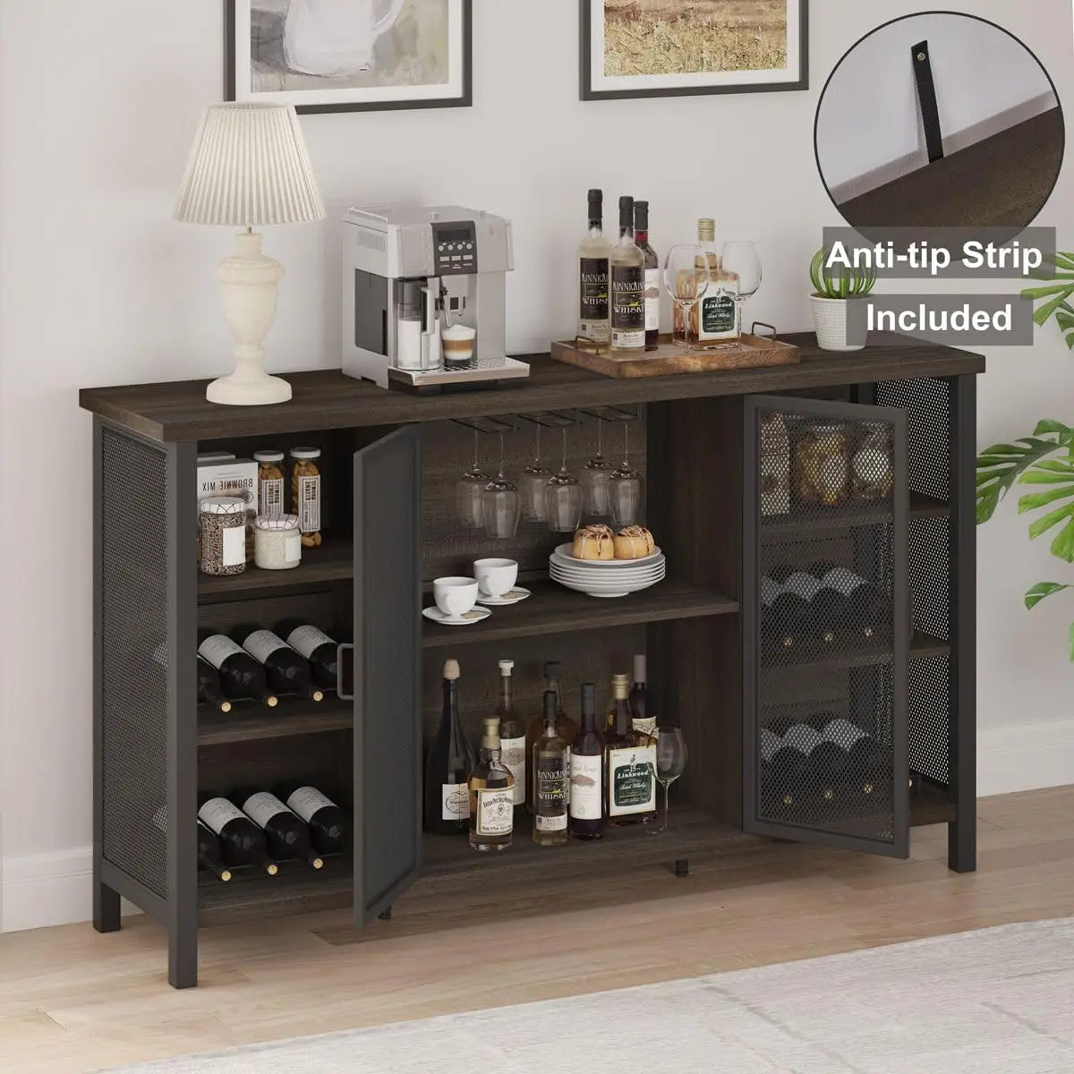 Wine Bar Cabinet for Liquor and Glasses