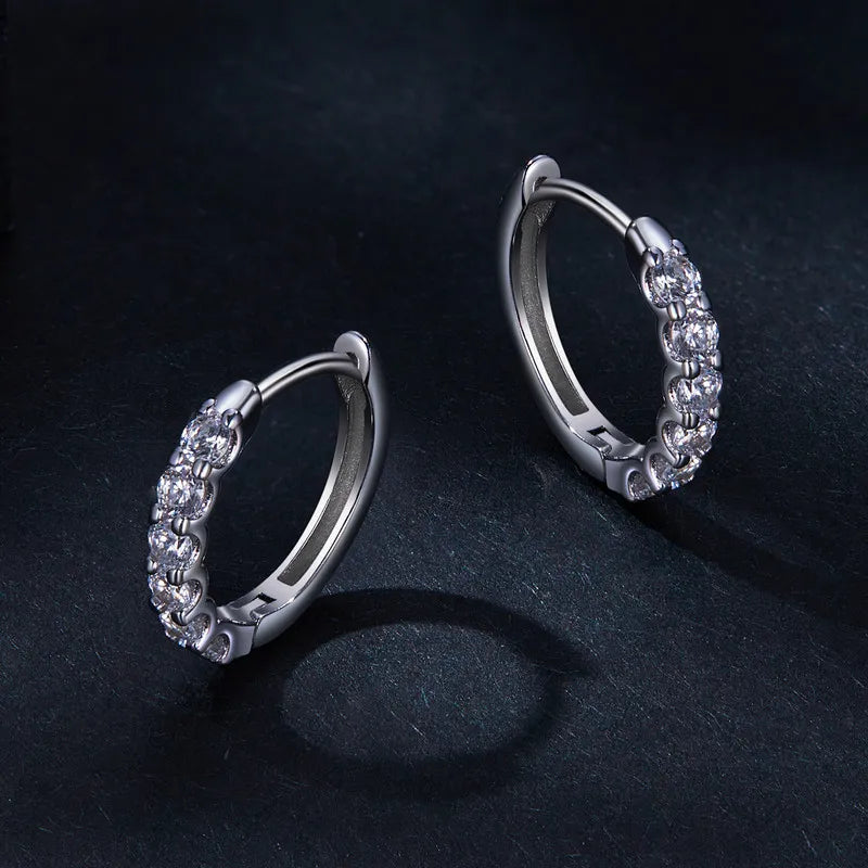 Moissanite Earrings Buckle Sparking Round Hoop