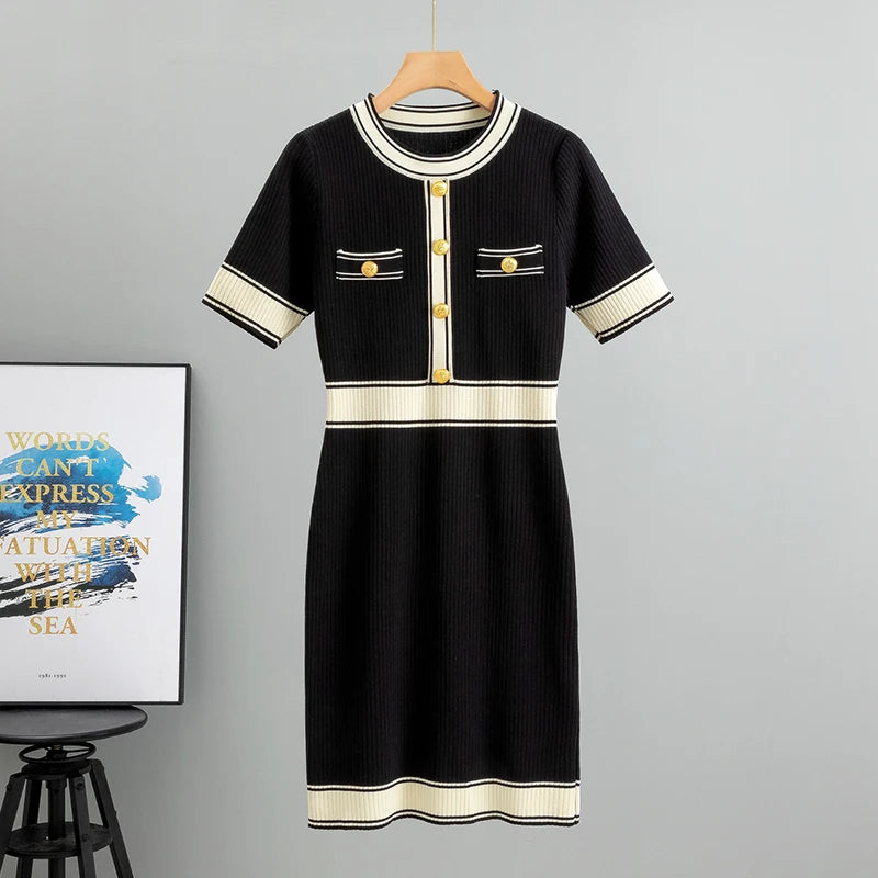 Retro hip-covering mid-length dress