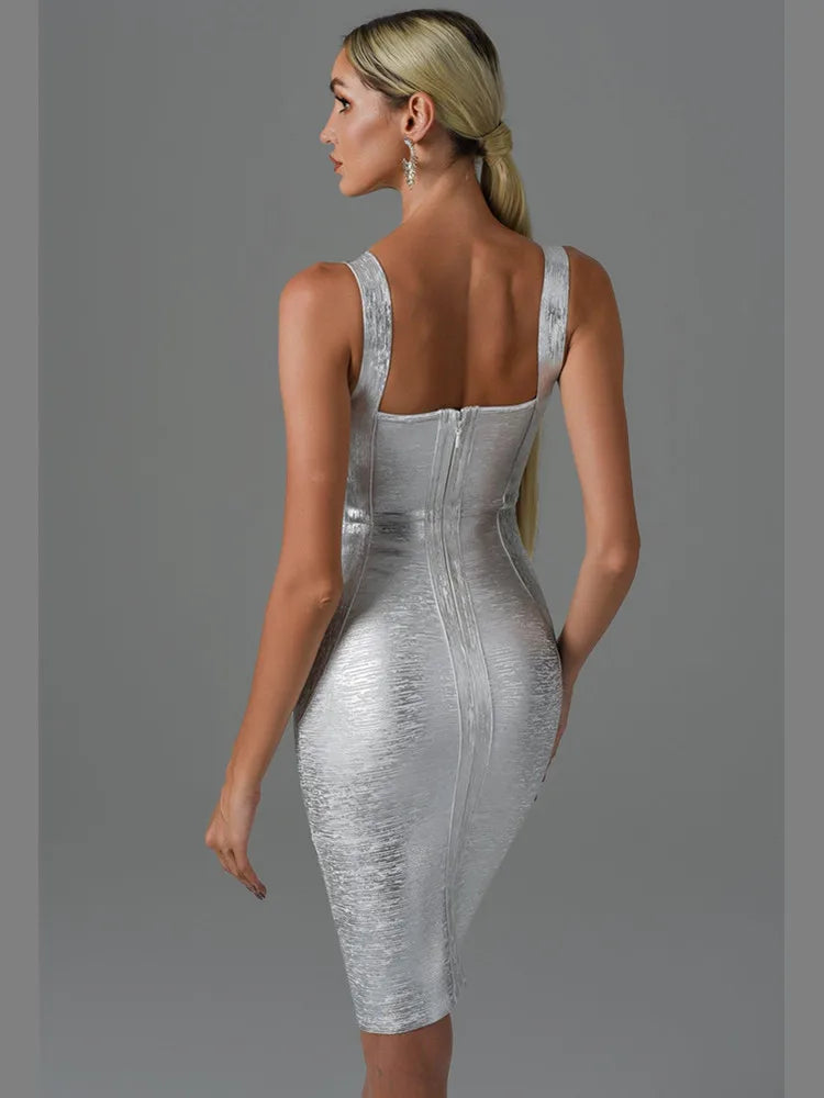 Sleeveless Backless Gold Silver Bronzing Bandage Dress