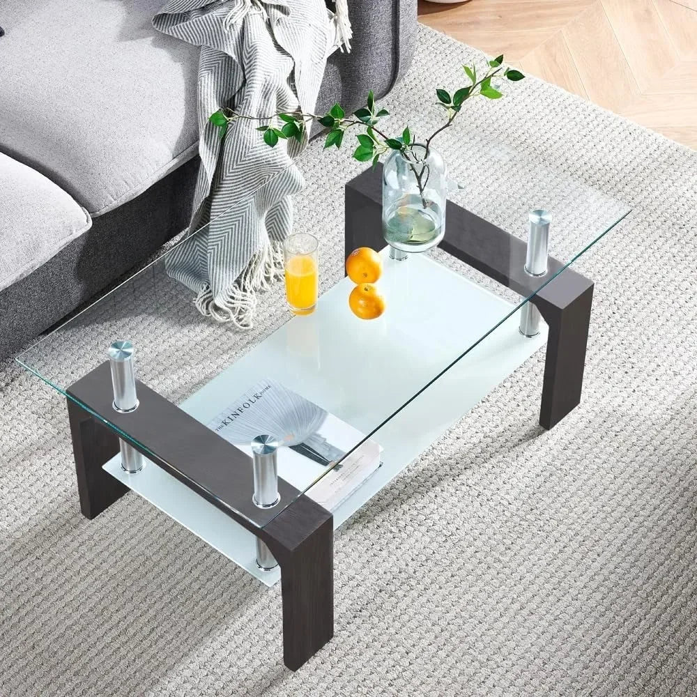 Rectangle Coffee Table with Wooden Leg,