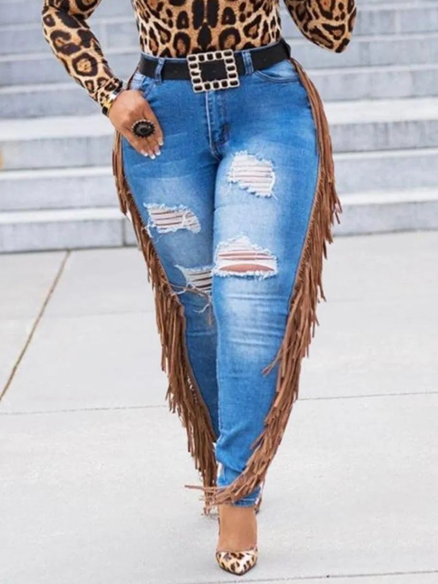 Plus Size summer jeans Tassel Design