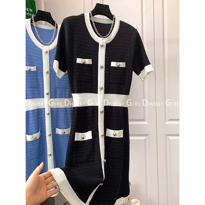 Short Sleeve O-Neck Slim Knitting Dress