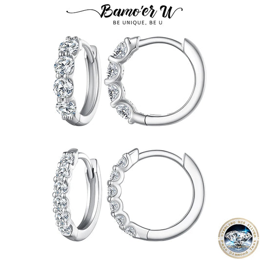 Moissanite Earrings Buckle Sparking Round Hoop