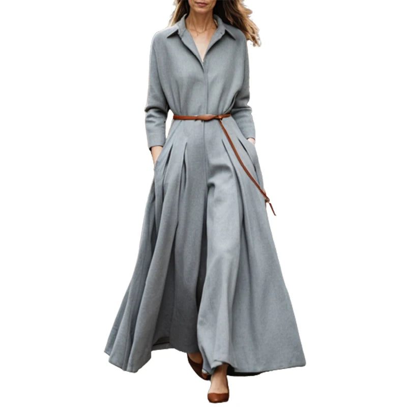 Pleated Lapel Wide Leg Jumpsuits