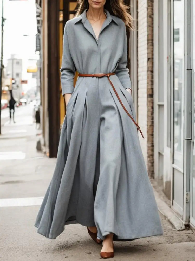 Pleated Lapel Wide Leg Jumpsuits