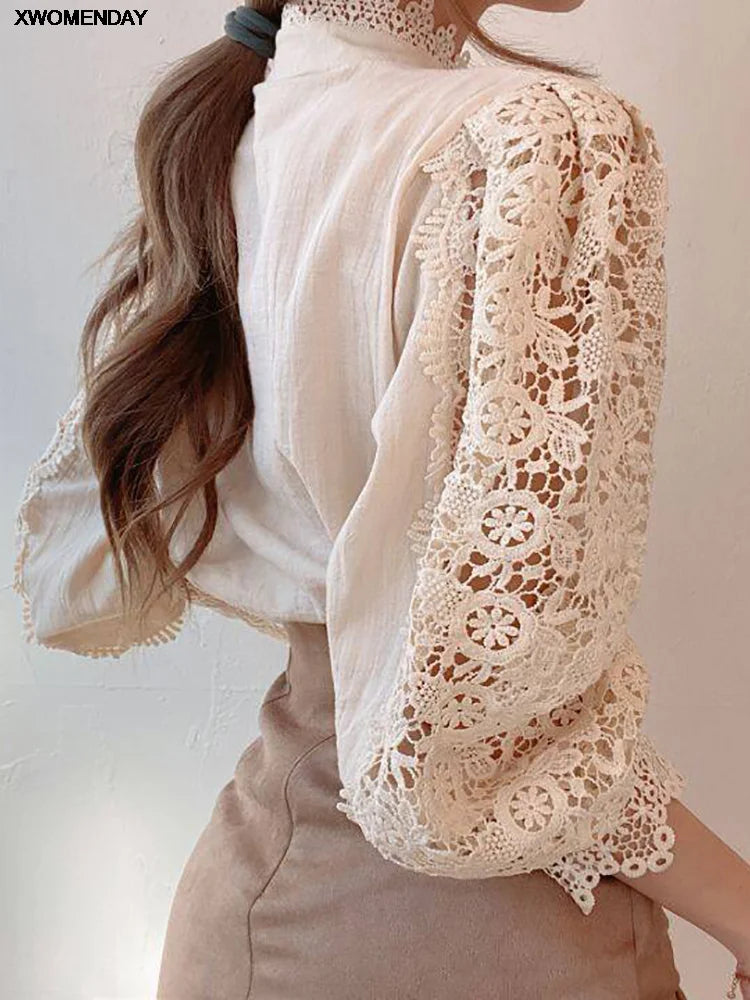 Chiffon Button Turtleneck Shirt