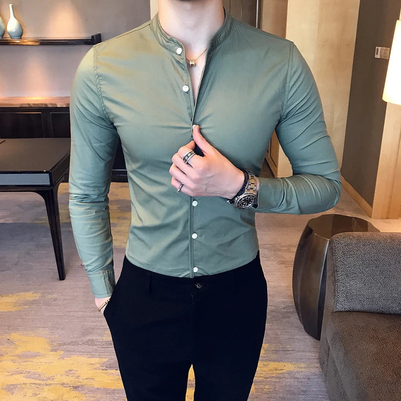 Men Slim Fit Shirt Cotton Solid