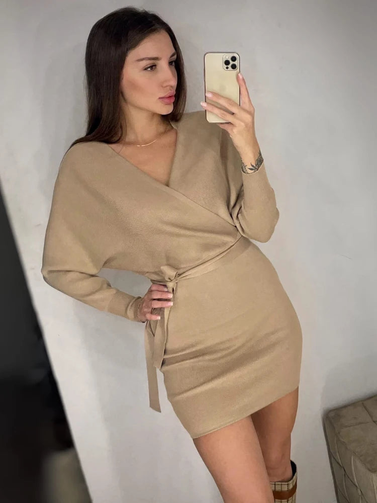 Knitted Sweater Dress Long Batwing Sleeve