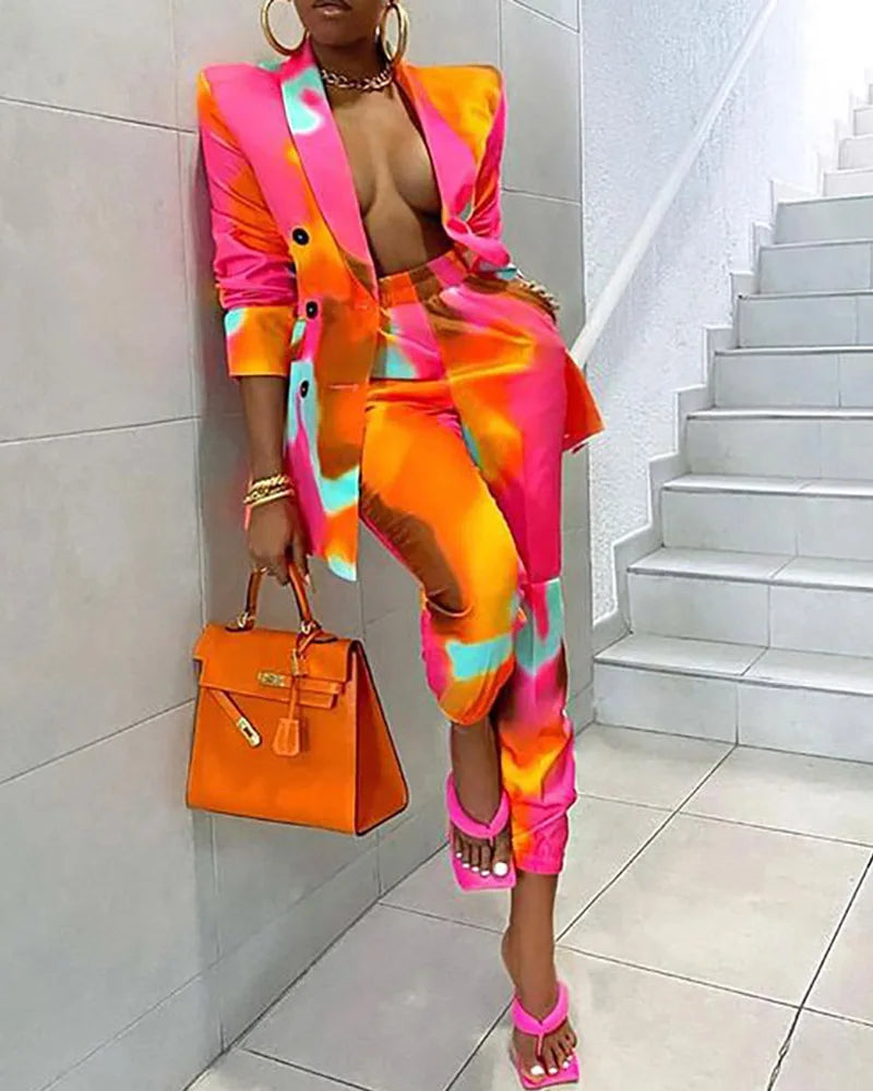 Tie Dyed Long Sleeve Fashion Suit