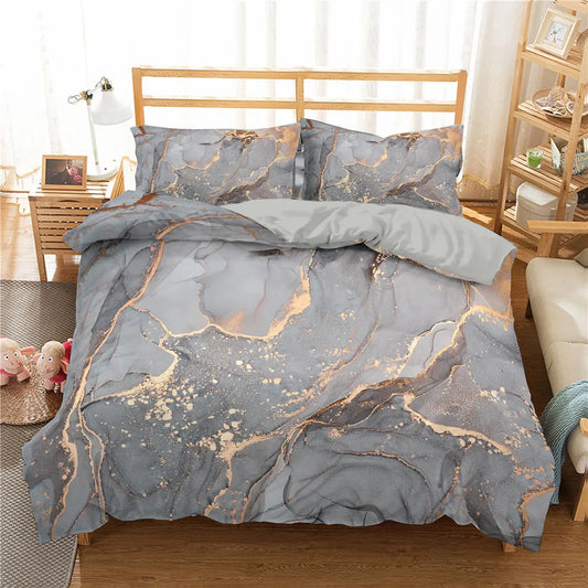 Grey Gold Marble Duvet Bedding Set