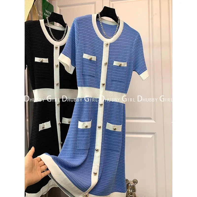 Short Sleeve O-Neck Slim Knitting Dress