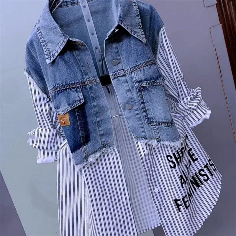 Fashion Striped Denim Jacket