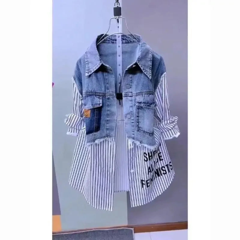 Fashion Striped Denim Jacket