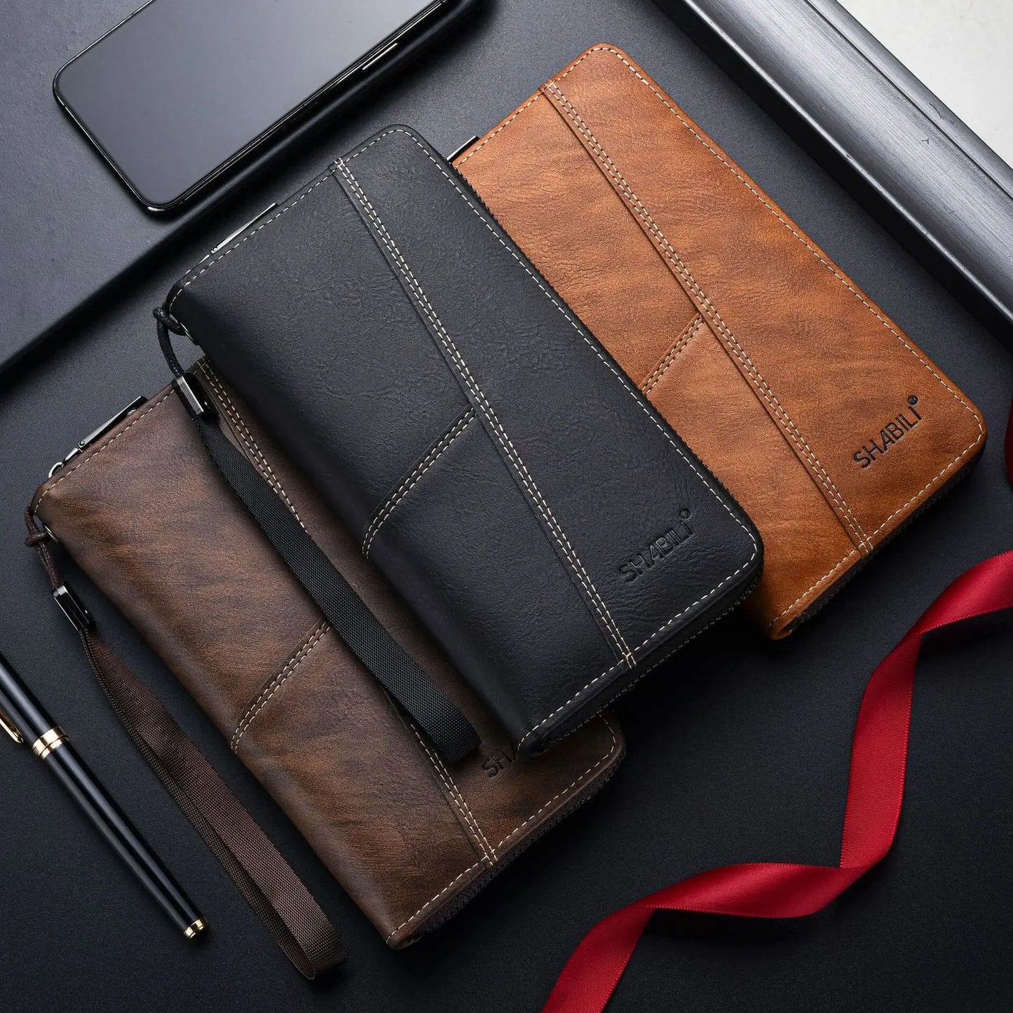 Men Leather Wallets Long Design