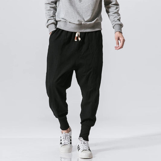 men streetwear cotton linen joggers