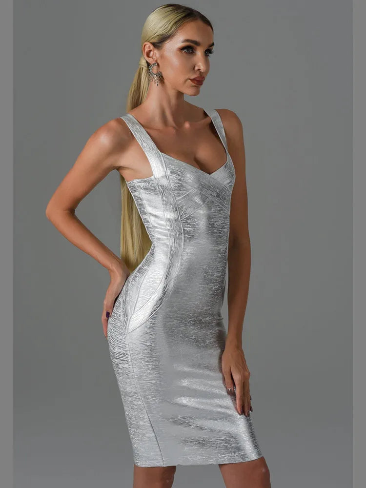 Sleeveless Backless Gold Silver Bronzing Bandage Dress