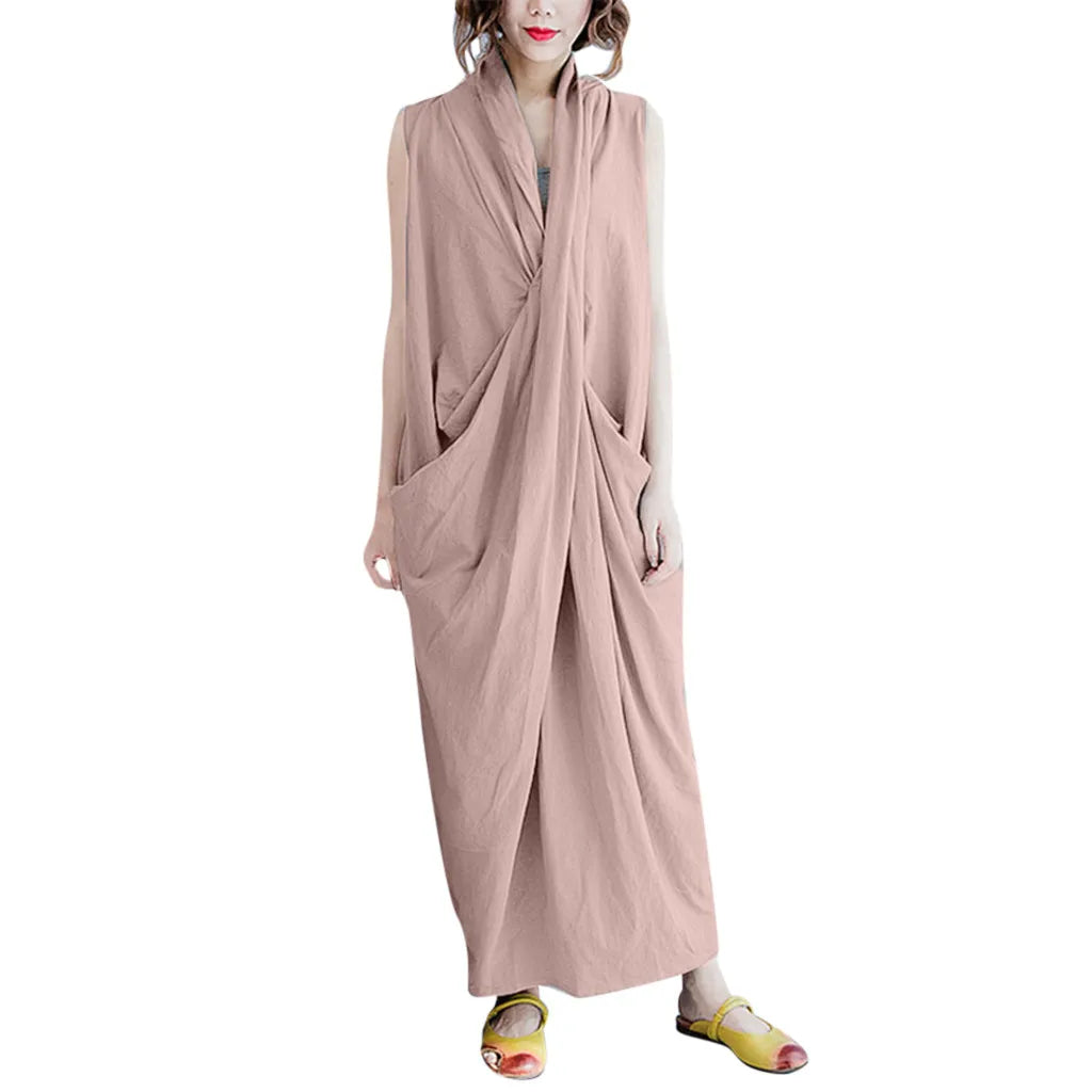 Sleeveless Deep V Neck Robes