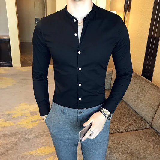 Men Slim Fit Shirt Cotton Solid