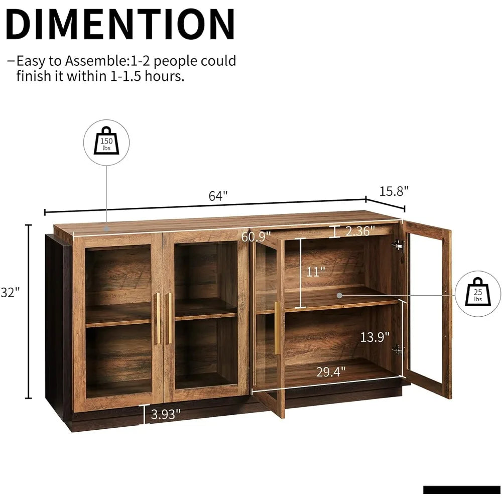 Sideboard Cabinet with Storage, An Ambiance-enhancing LED Strip