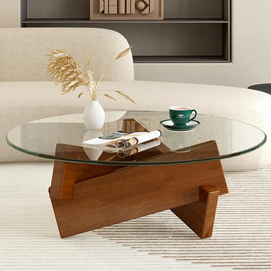 Large Circle Cocktail Table (Walnut + Transparent, 31.5in)