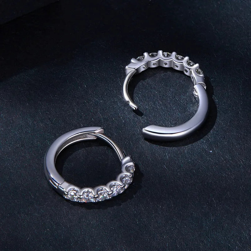 Moissanite Earrings Buckle Sparking Round Hoop