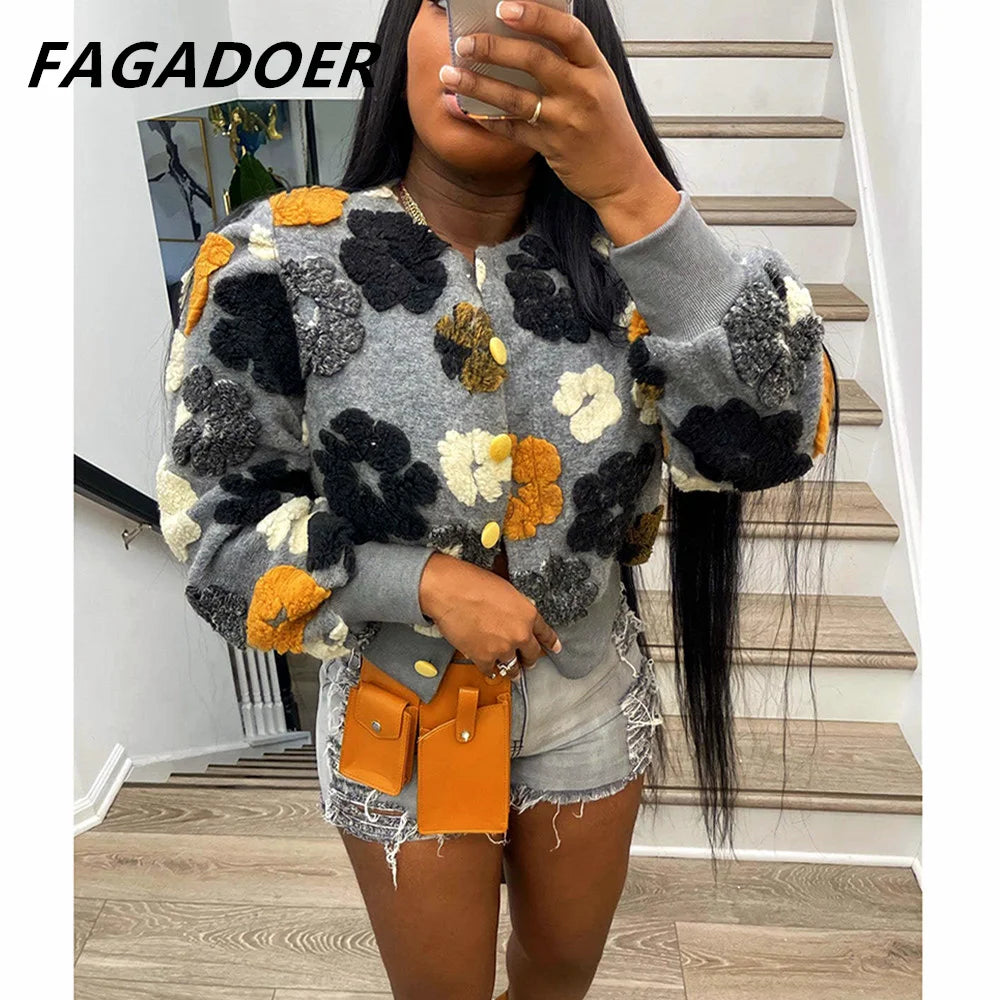 Floral Appliques Long Sleeve Jacket