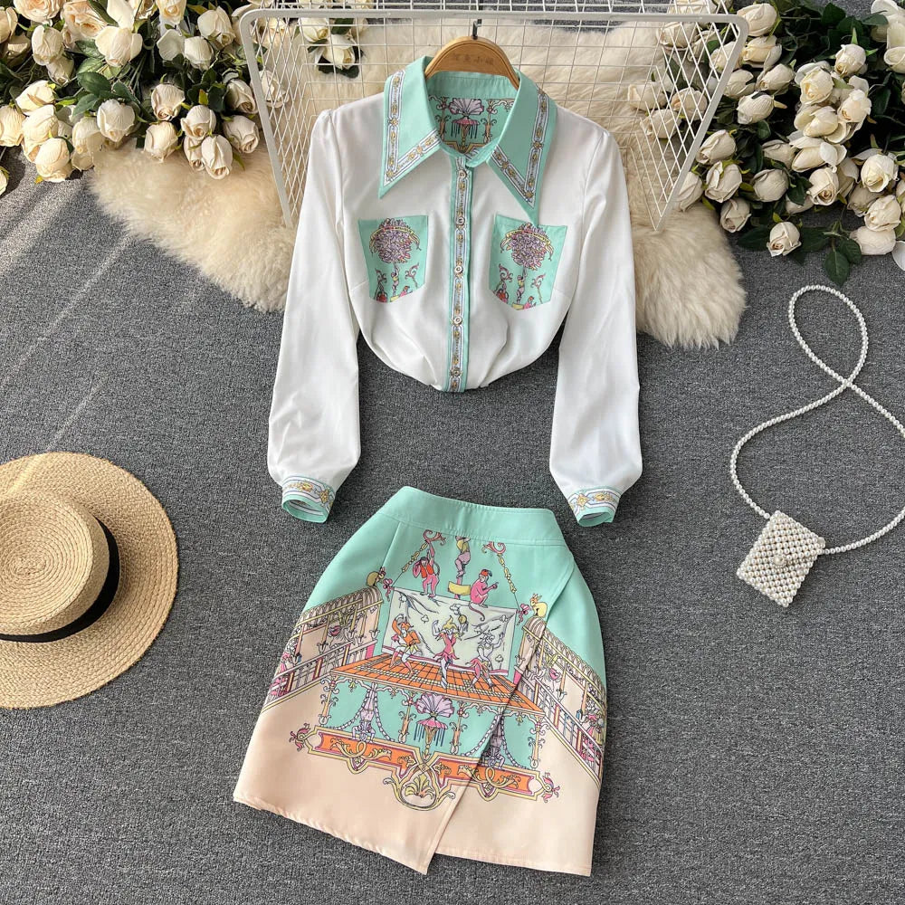 Summer Sweet Two Piece Set Floral Print Chiffon Shirt