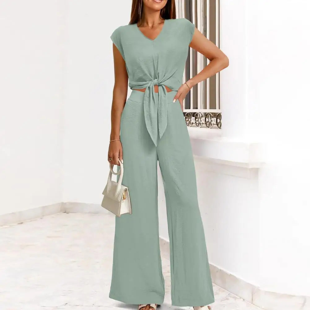 Lace-up Knot Top Pants Set