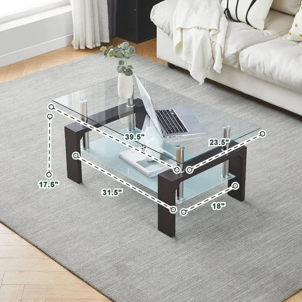 Rectangle Coffee Table with Wooden Leg,