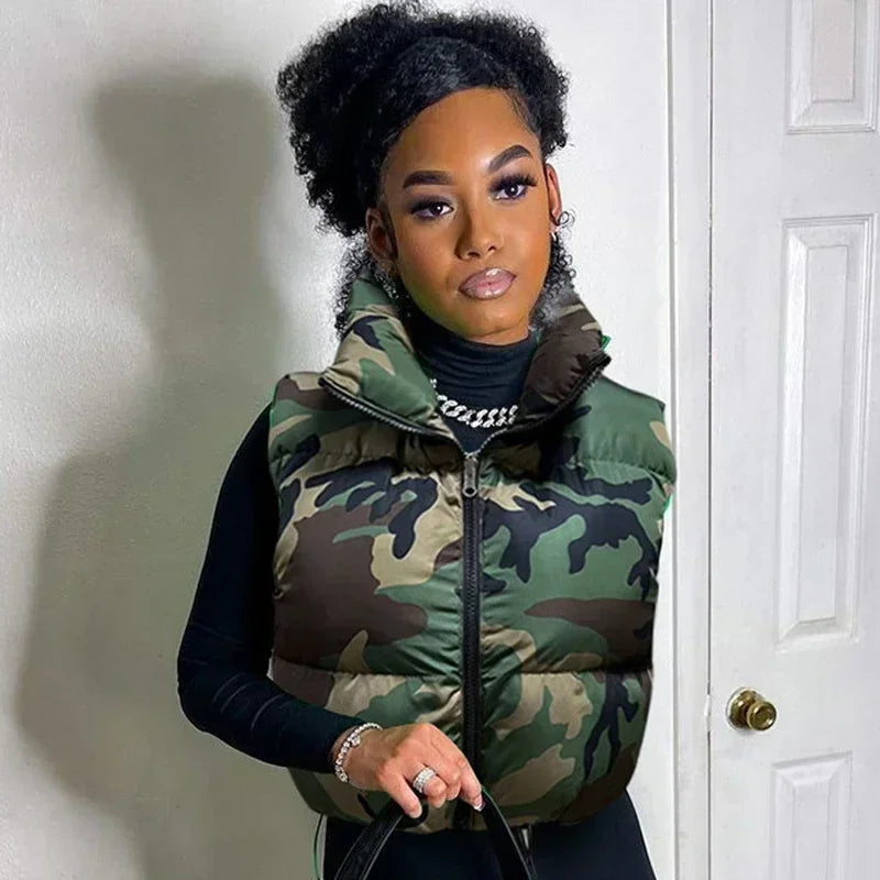 Camouflage Zipper Puffer Jacket