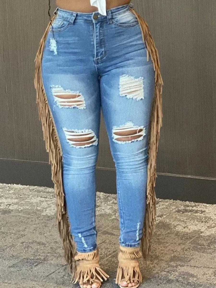 Plus Size summer jeans Tassel Design