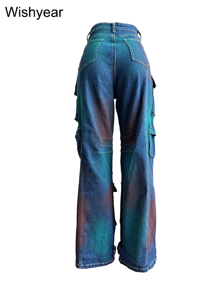 Chic Tie Dye Print Painting Cargo Pants