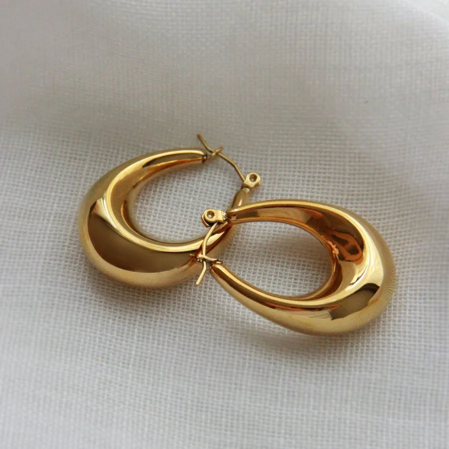 Oval Shape Gold Earrings