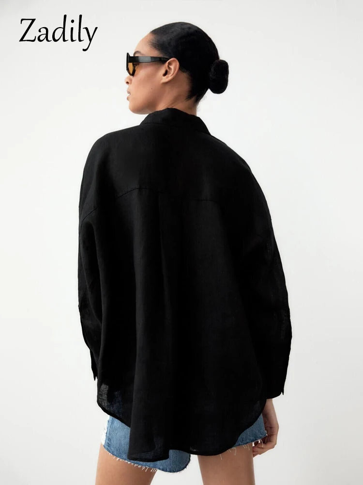 Full Sleeve Oversize Black Women Basic Shirt