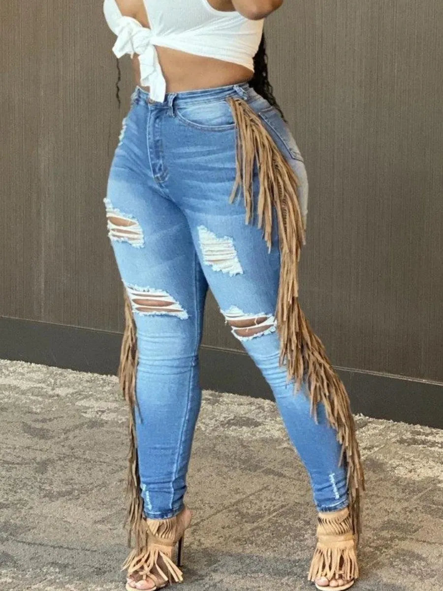 Plus Size summer jeans Tassel Design