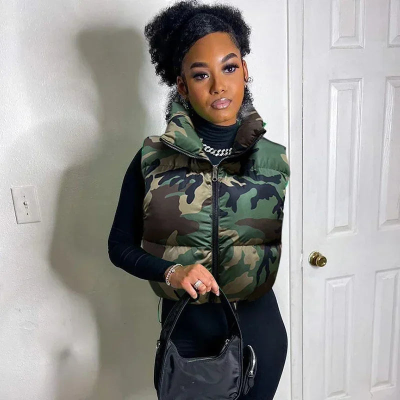 Camouflage Zipper Puffer Jacket