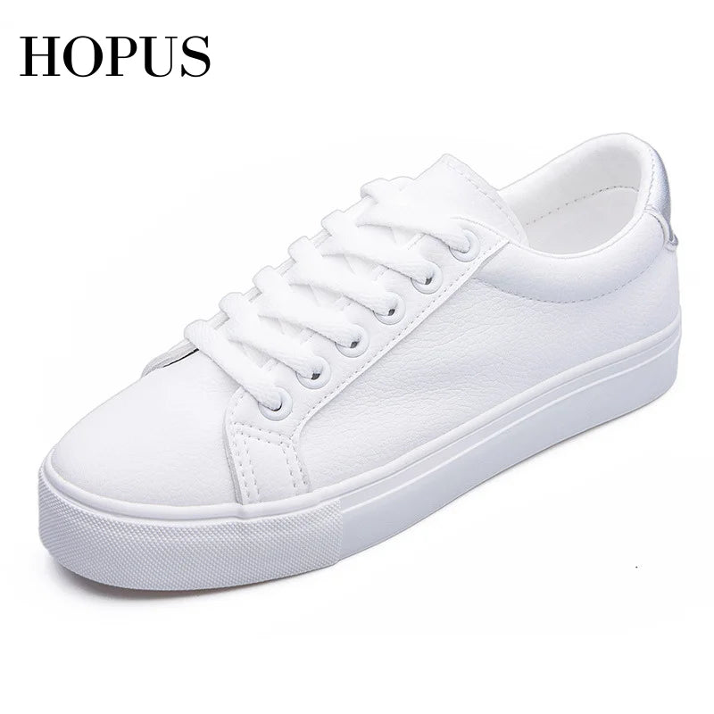 New Casual Classic Solid Color PU Leather Shoes Women Casual White Shoes Sneakers