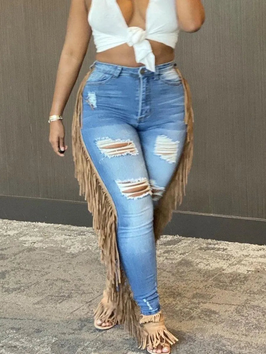 Plus Size summer jeans Tassel Design