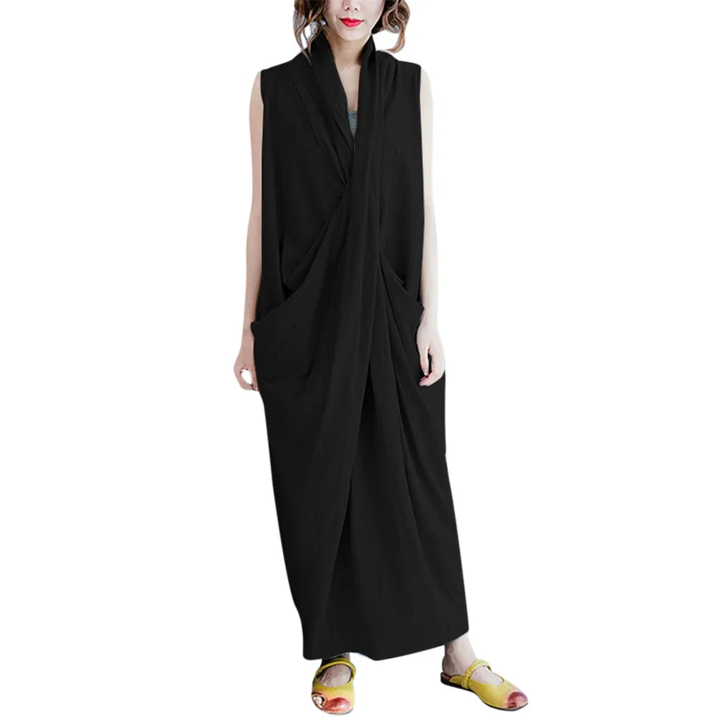 Sleeveless Deep V Neck Robes