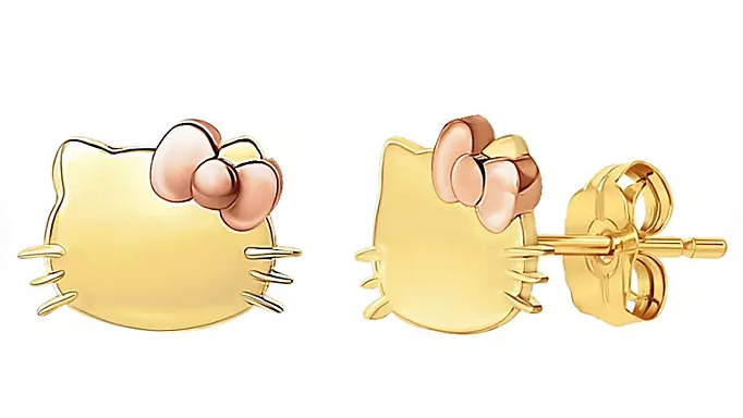 Hello Kitty Stud Earrings In 14K Gold