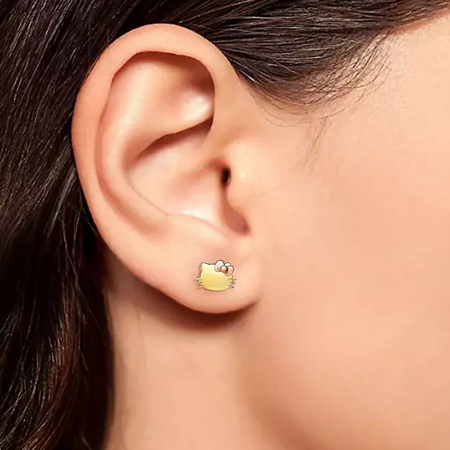 Hello Kitty Stud Earrings In 14K Gold