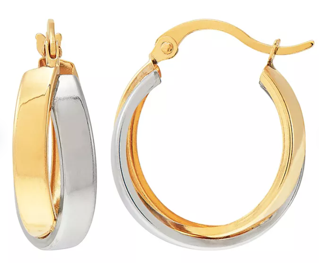 14K Two-Tone Crossover Hoop Earrings