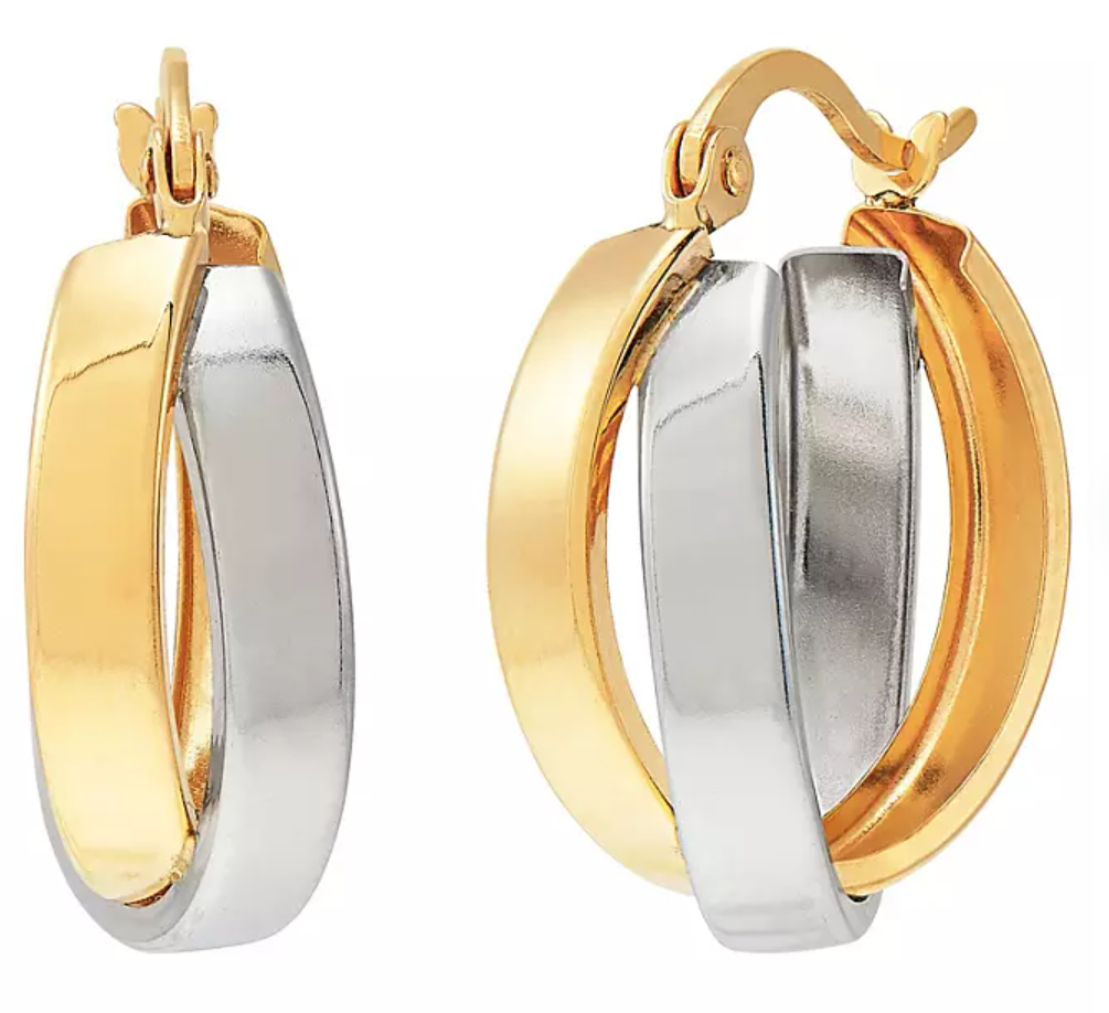 14K Two-Tone Crossover Hoop Earrings