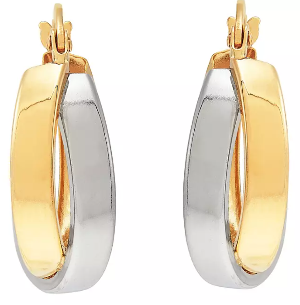 14K Two-Tone Crossover Hoop Earrings