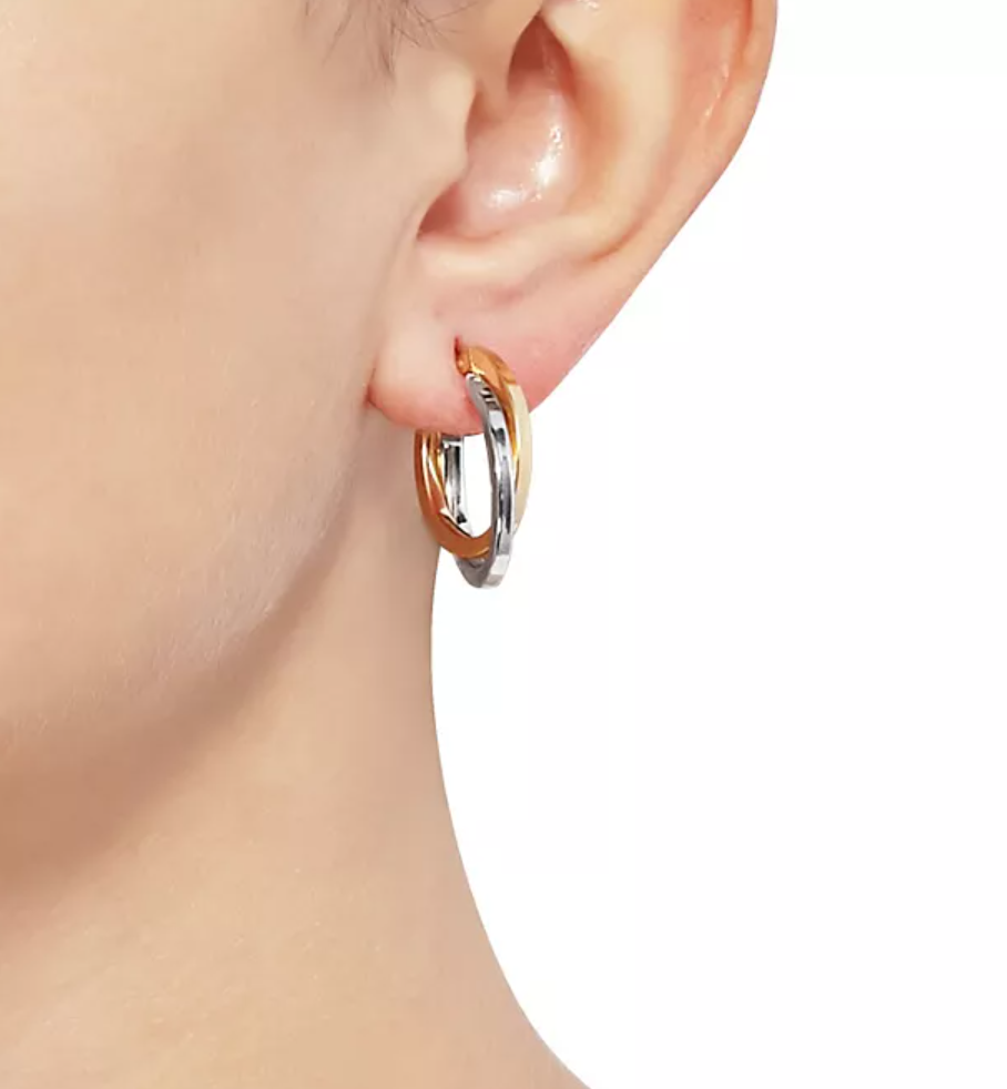 14K Two-Tone Crossover Hoop Earrings