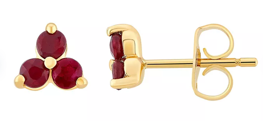 Genuine Ruby Cluster Earrings in 14K Yellow Gold