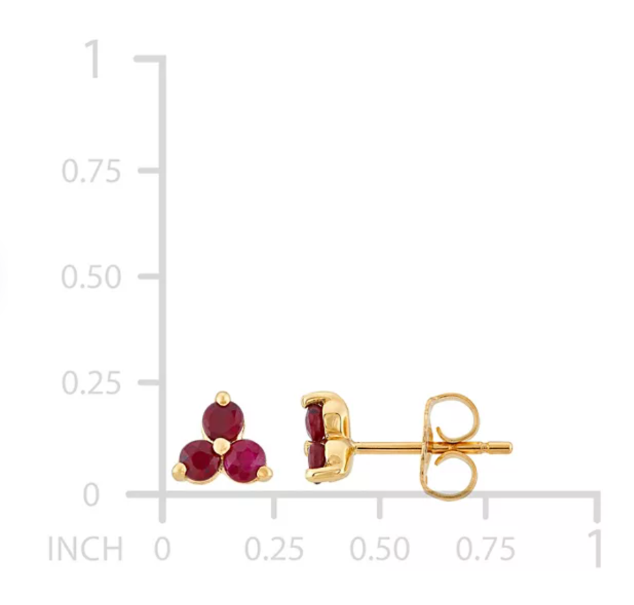 Genuine Ruby Cluster Earrings in 14K Yellow Gold