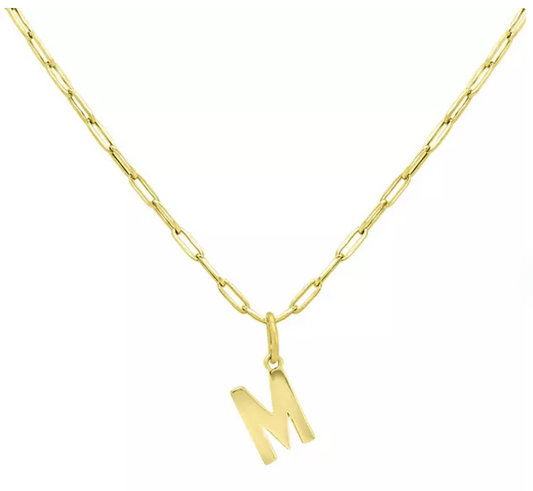 14K Yellow Gold Initial Pendant on Paperclip Chain, 16-18 in.