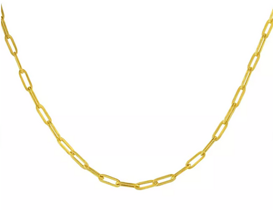 14K Yellow Gold Baby Paperclip Necklace, 15"-17"